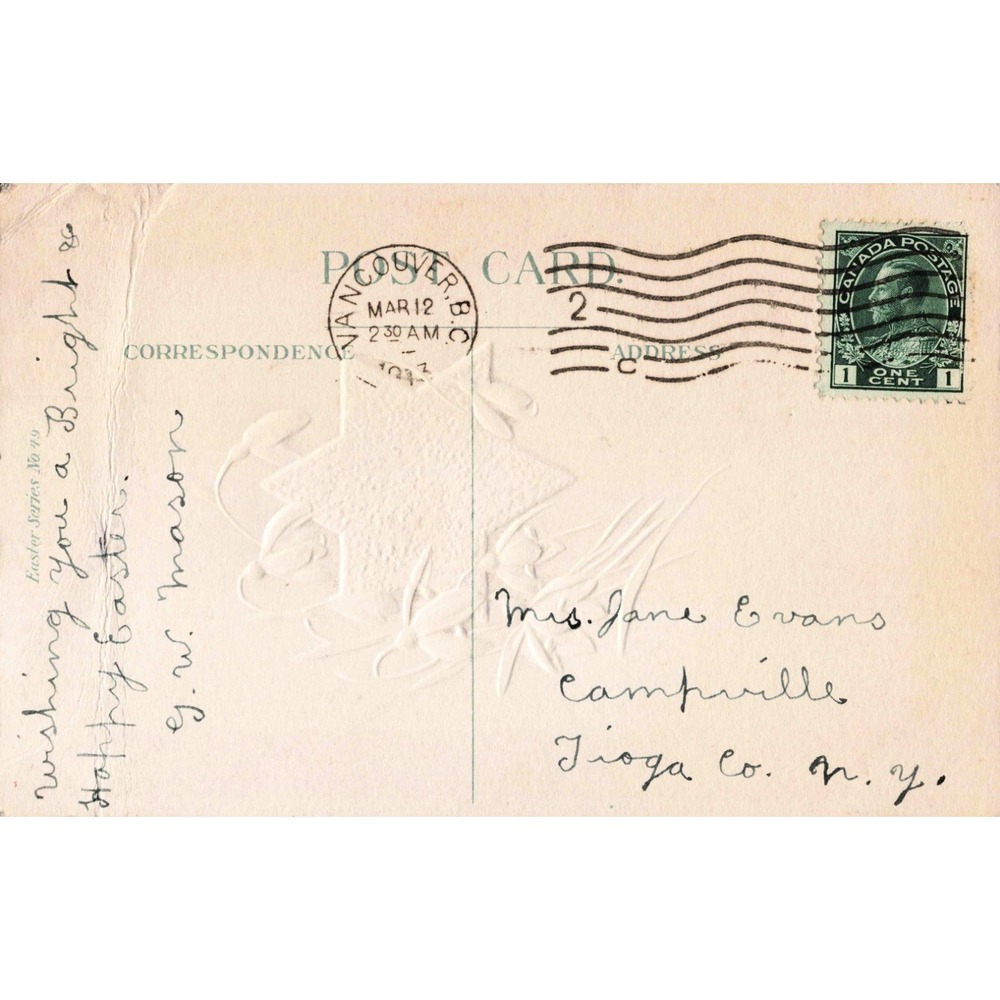 Antique 1913 Easter Postcard Snowdrops Star Poem Vancouver BC Canada Postmark - Picture 2 of 2